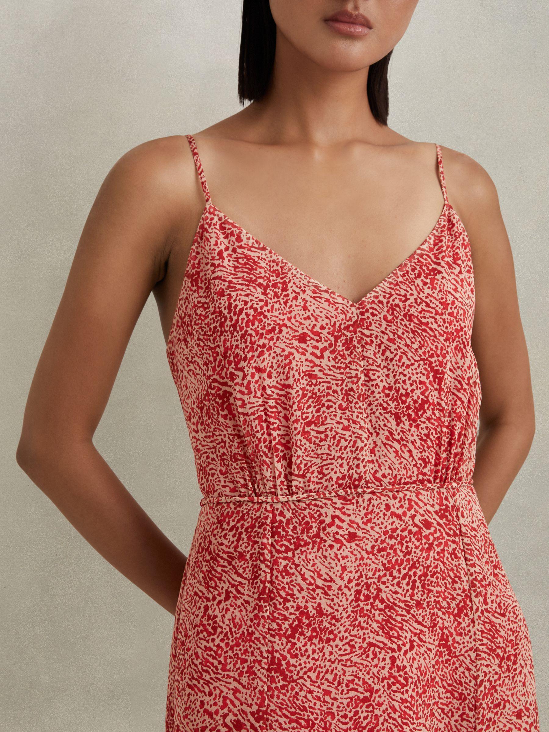 Petite Printed Belted Midi Dress in Red Product Image