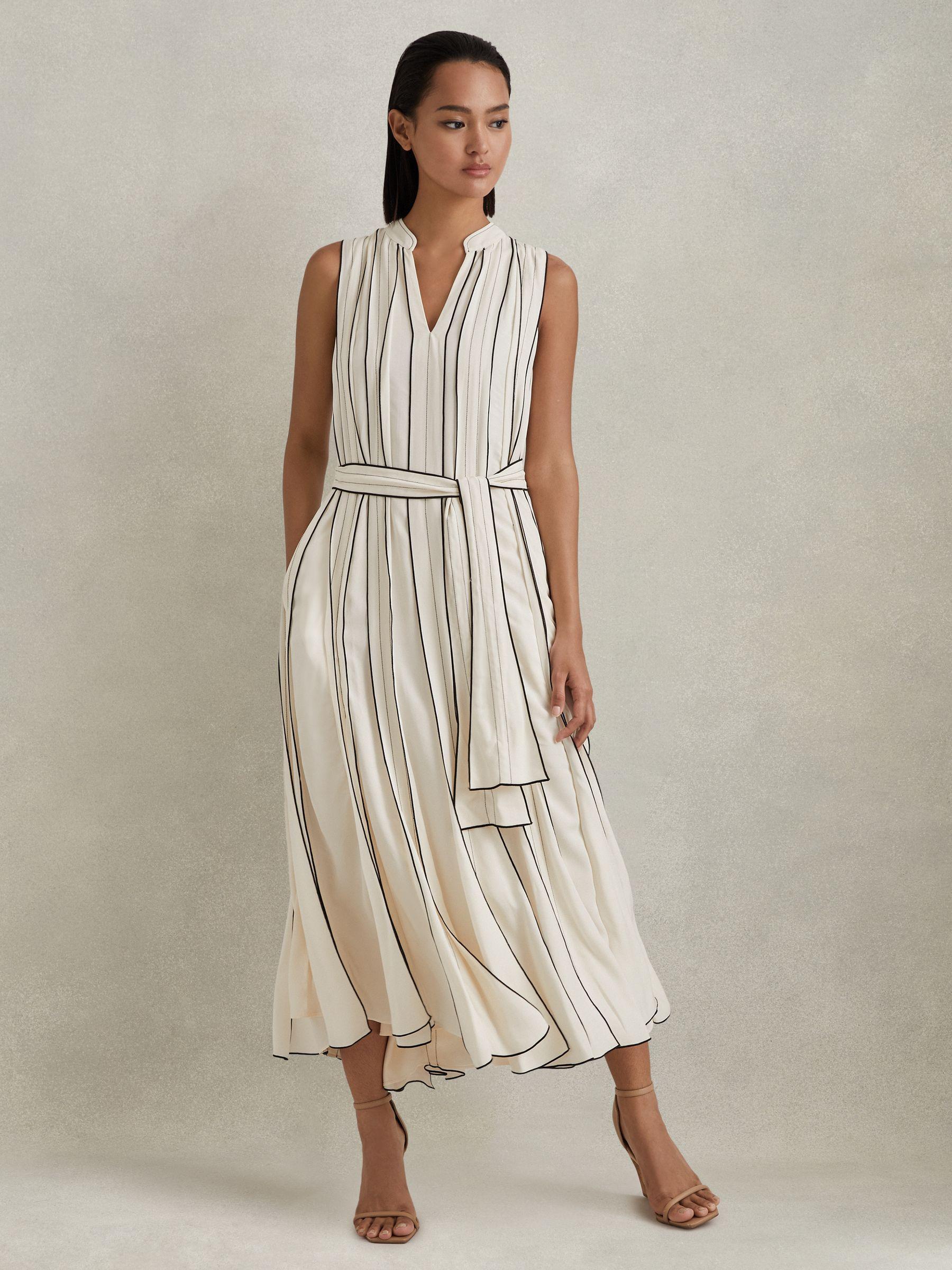 Contrast Ruffle Midi Dress in Ivory Product Image