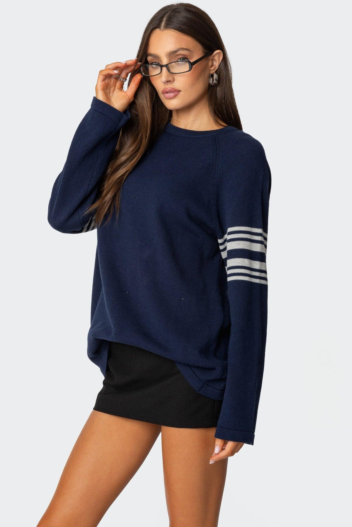 Contrast Stripe Oversized Knit Top Product Image