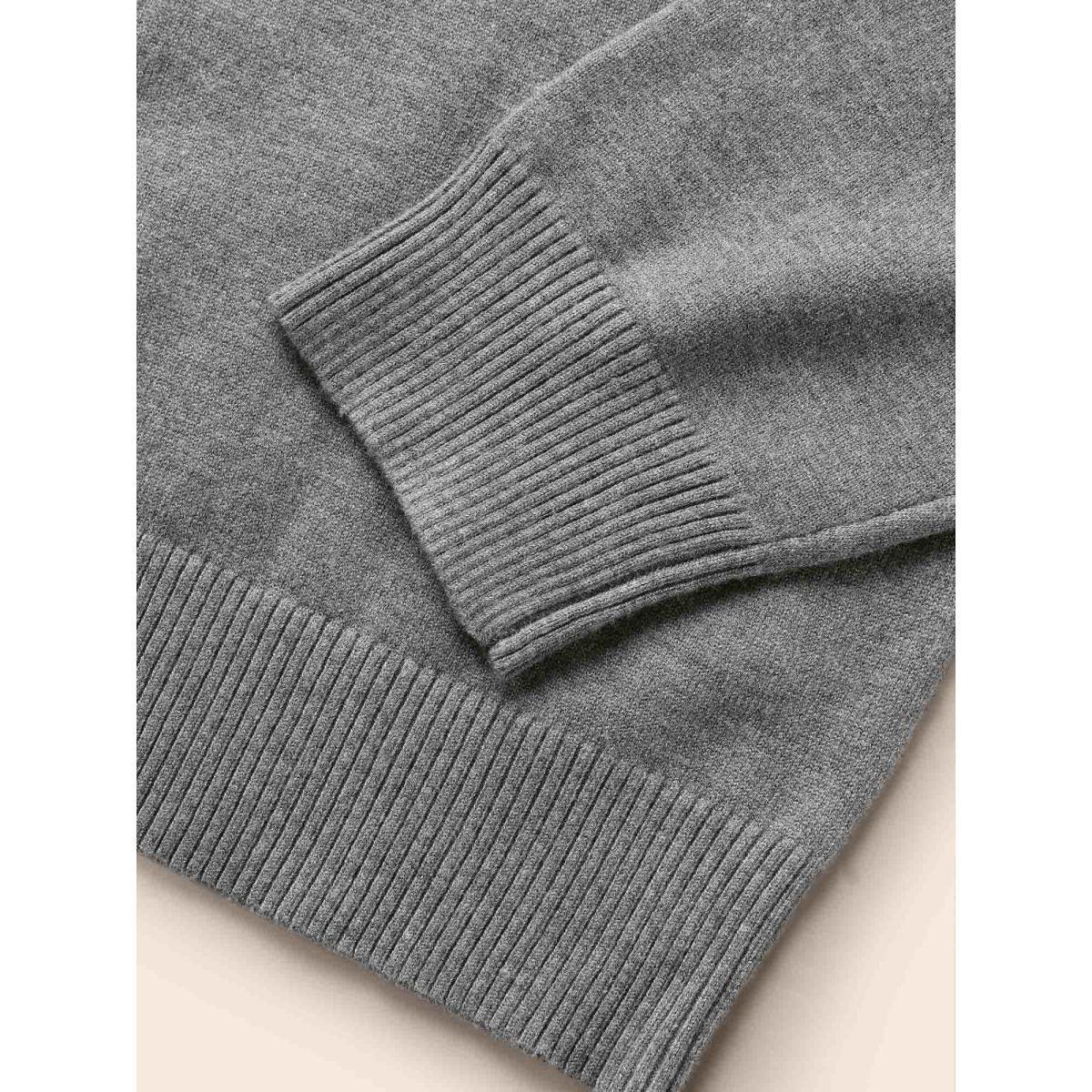 Plus Size Polo Neck Drop Shoulder Sleeve Soft Pullover DarkGray Women Casual Long Sleeve Polo Everyday Pullovers BloomChic 18-20/2X Product Image