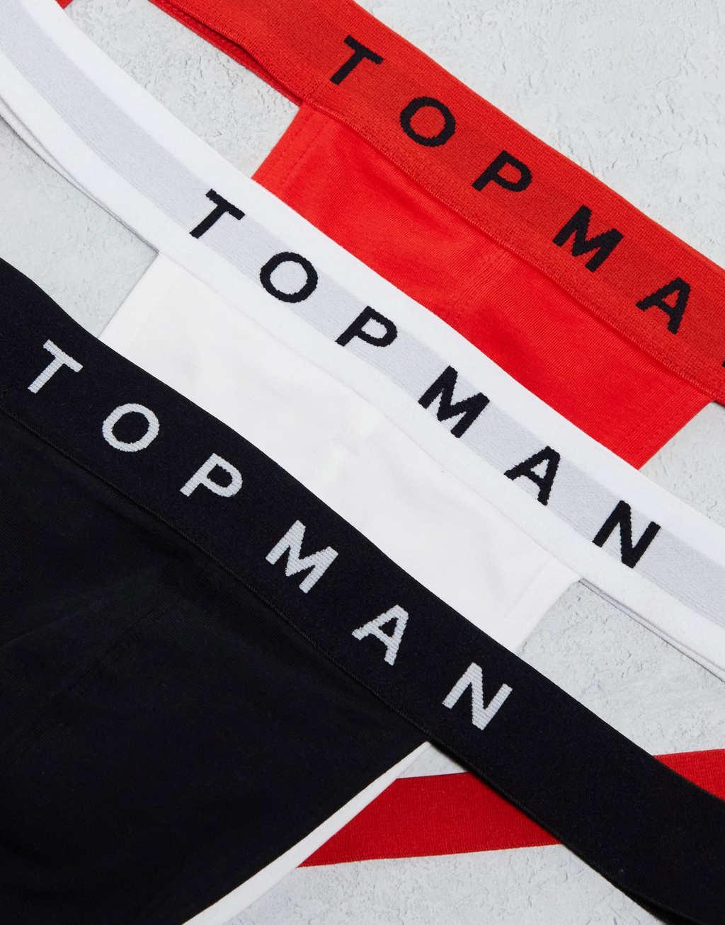 Topman 3 pack jock straps in black, white and red with matching waistbands Product Image