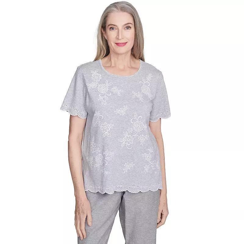 Petite Alfred Dunner Embroidered Tossed Flower Tee, Women's,  Product Image