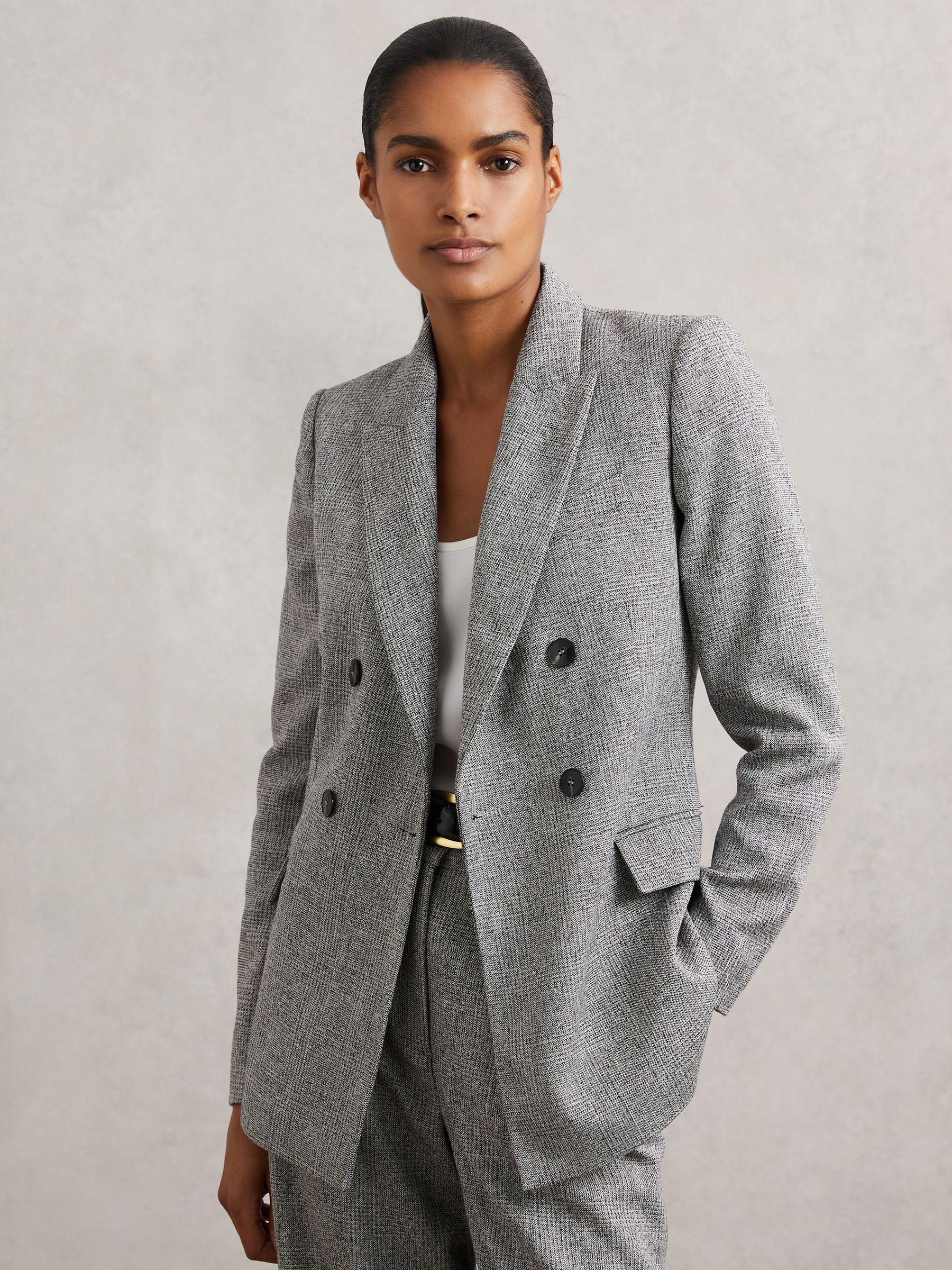 Double-Breasted Textured Suit Blazer in Grey Product Image