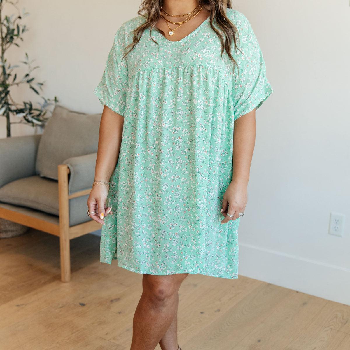 Rodeo Lights Dolman Sleeve Dress in Mint Floral Product Image