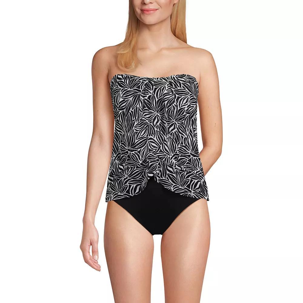 Women's Lands' End Printed Mesh Bandeau Fauxkini High Leg One-Piece Swimsuit, Size: 16, Abstract Floral Product Image