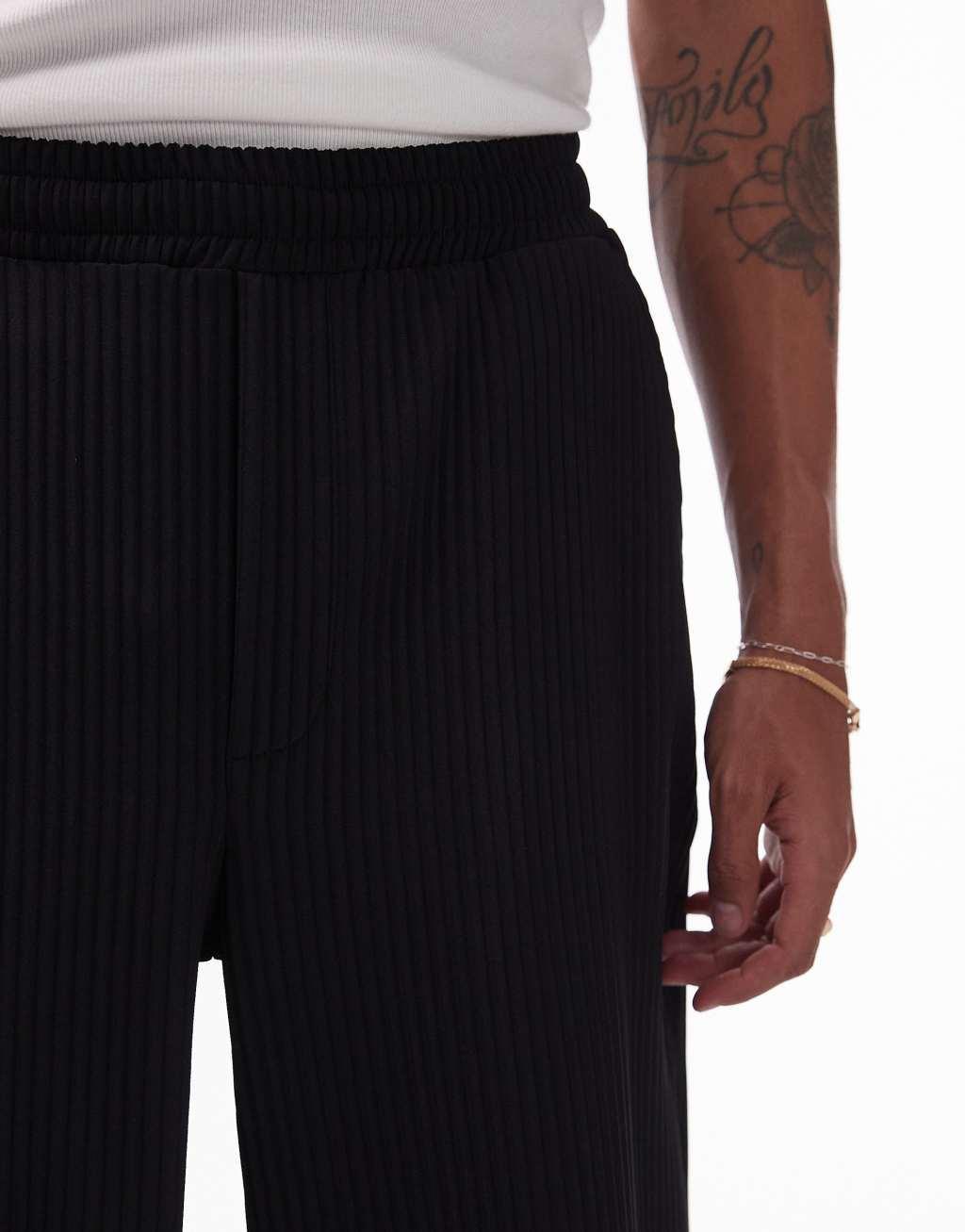 Topman extra wide plisse pants in black Product Image