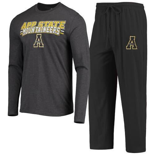 Mens Concepts Sport Black/Heathered Charcoal Appalachian State Mountaineers Meter Long Sleeve T-Shirt & Pants Sleep Set Product Image