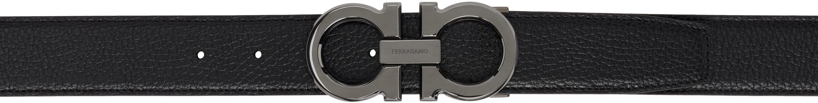 FERRAGAMO Black & Brown Adjustable Gancini Reversible Belt In Nero Hickory Product Image