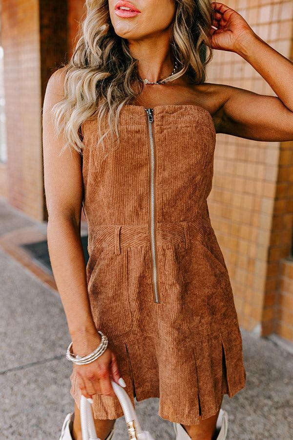 Soho Style Corduroy Romper Dress in Mocha Product Image