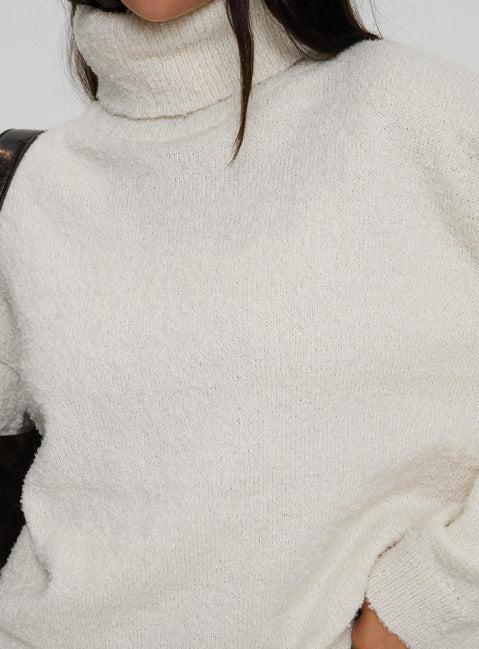 Finnien Boucle Turtleneck Sweater Cream Product Image