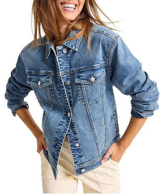 Tommy Bahama Indigo Relaxed Fit Point Collar Long Sleeve Flap Pocket Jean Jacket Product Image