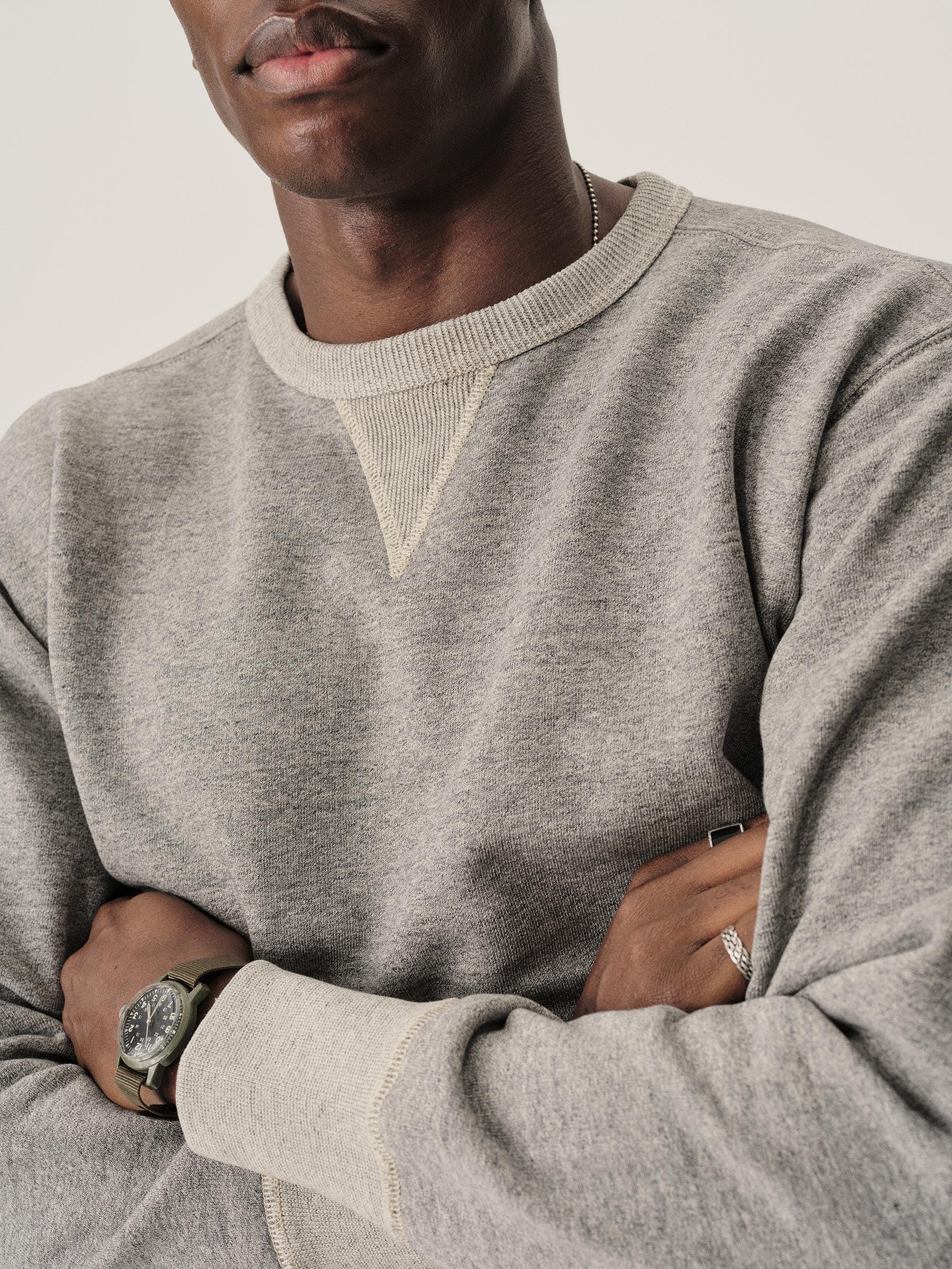 Two Tone Heather Grey Welterweight Double V Crew Sweatshirt Product Image