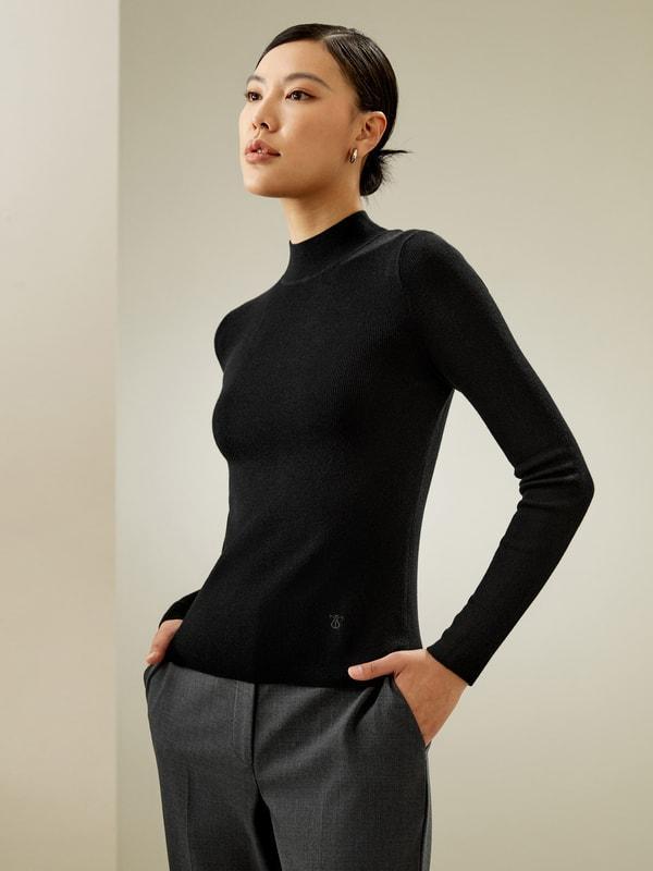 LILYSILK Womens Cashmere Pullover - Black Cashmere Silk - Lightweight Autumn and Winter Top M Product Image