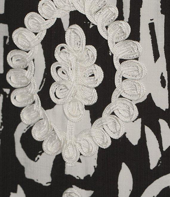 Calessa Printed Soutache Embroidered Split V-Neck 3/4 Sleeve Top Product Image