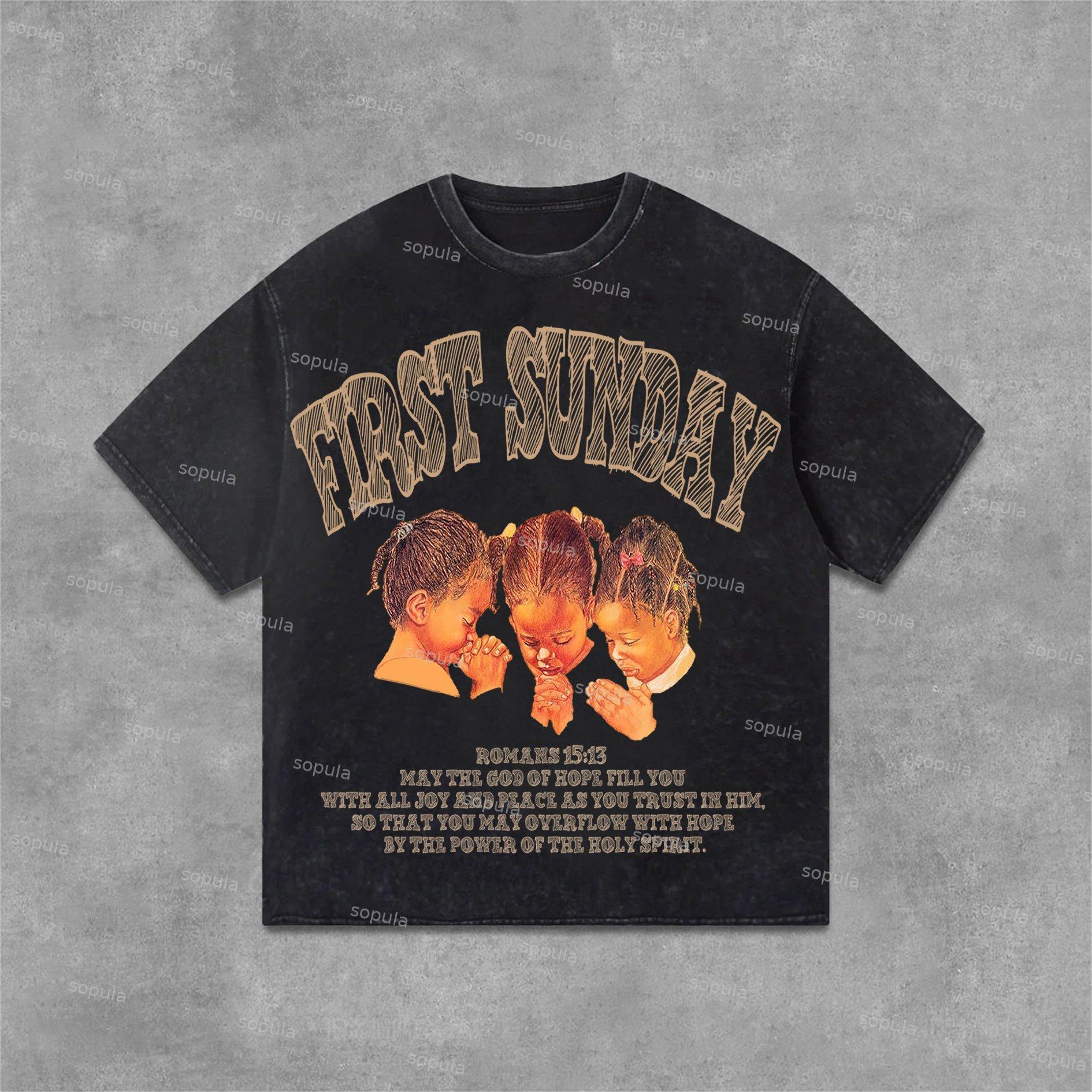 Sopula Retro First Sunday Faith Bible Graphic Print Acid Washed T-Shirt Product Image