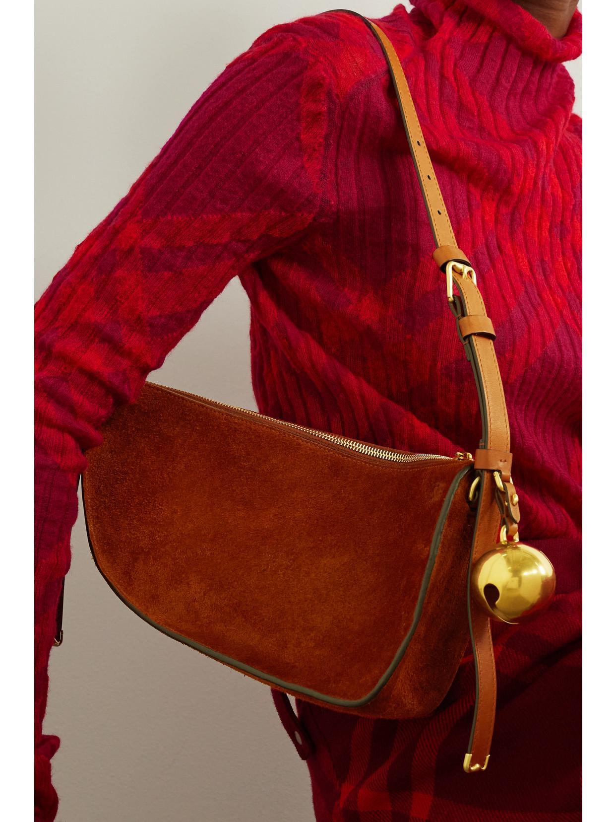 BURBERRY Large Embellished Leather-trimmed Suede Shoulder Bag In Brown Product Image