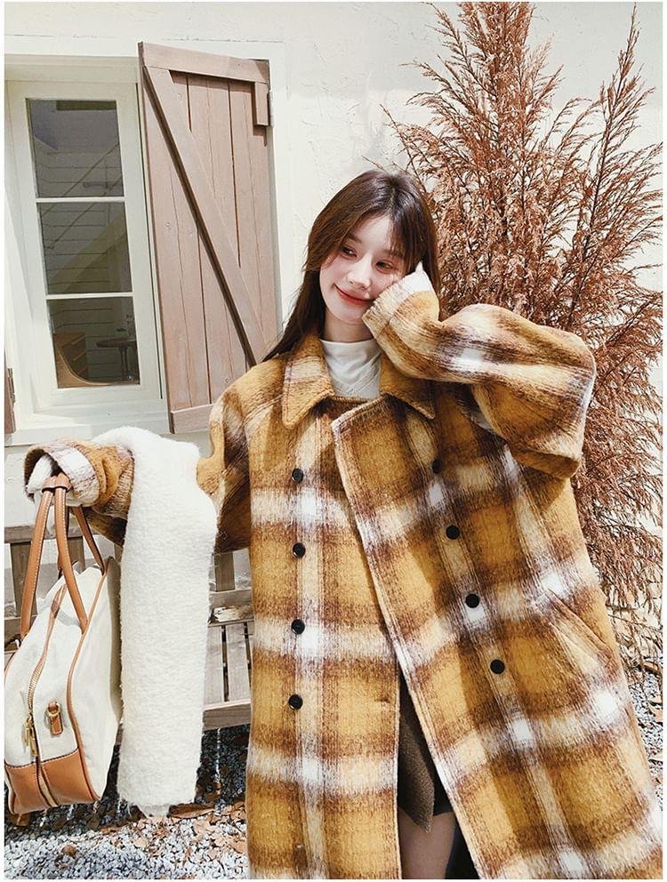 Plaid Midi Double-Breasted Coat Product Image