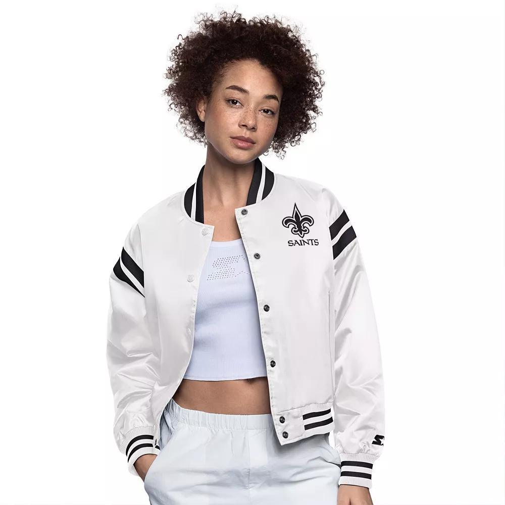Women's Starter Cream New Orleans Saints Full Count Full-Snap Satin Jacket,  Product Image