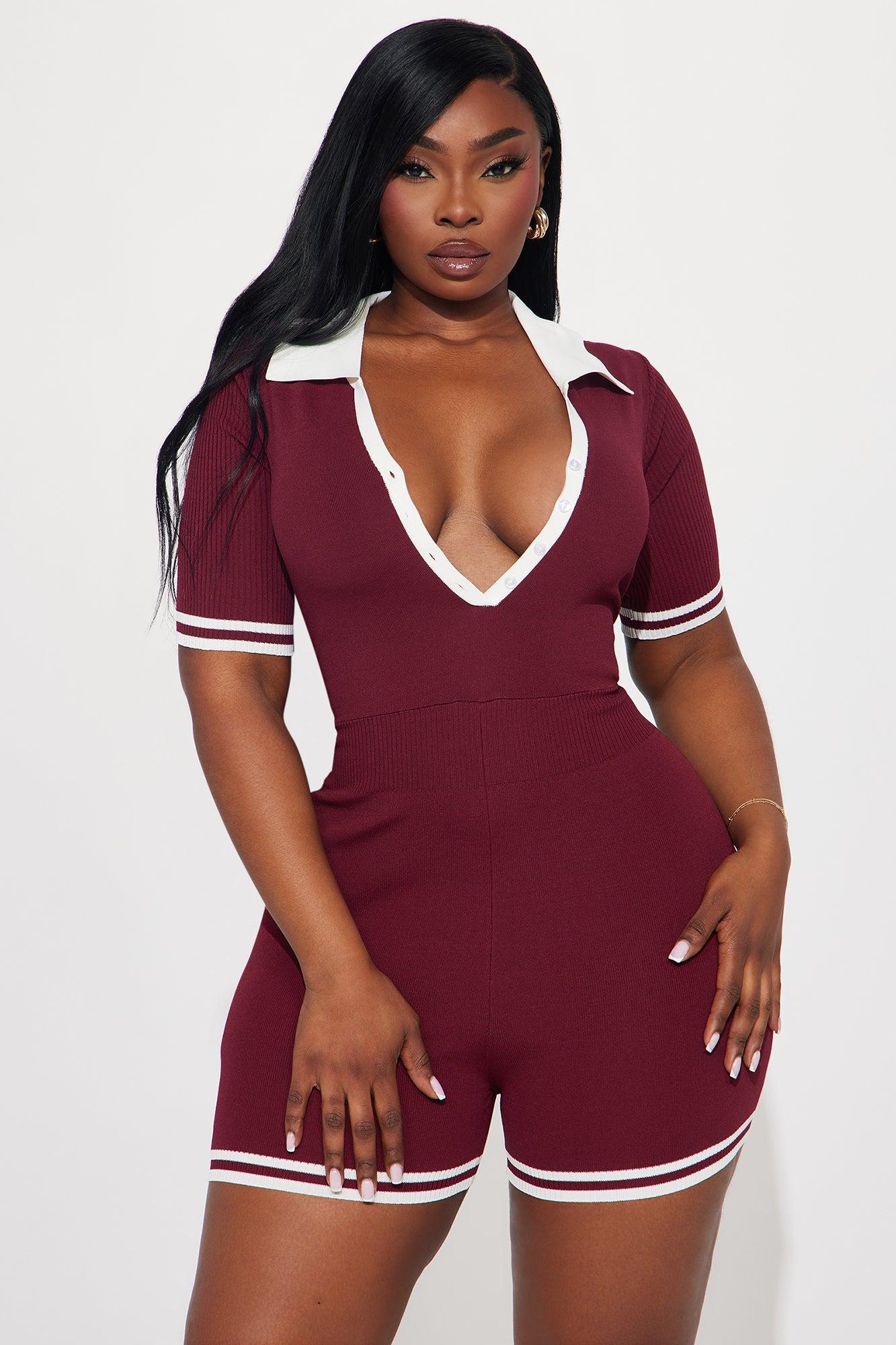 Coffee Date Sweater Romper - Burgundy Product Image