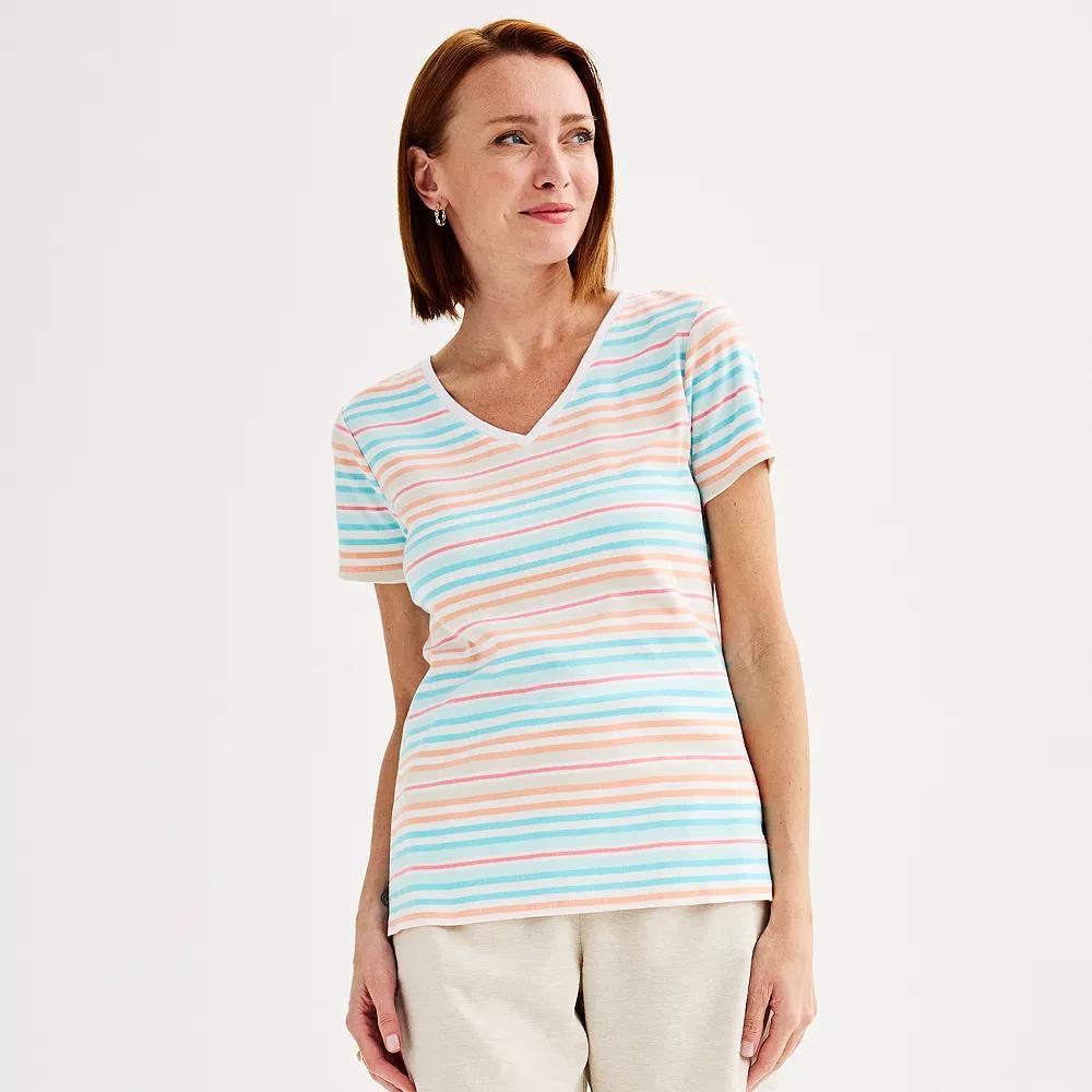 Petite Croft & Barrow® Essential V-Neck Tee, Women's, Size: XS Petite, Black Thin Stripe Product Image