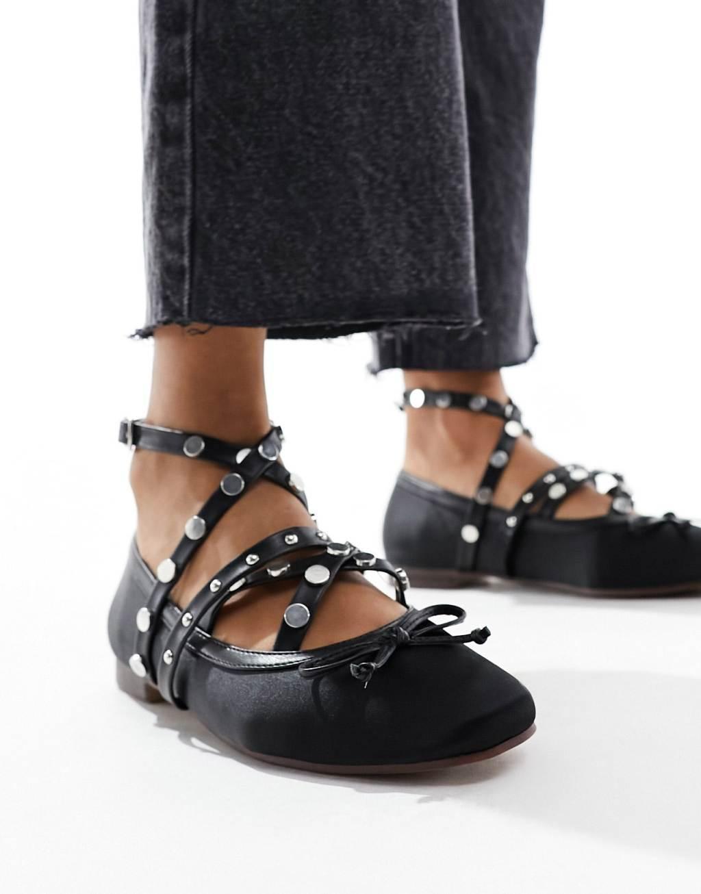 ASOS DESIGN Legacy studded ballet flats in black Product Image