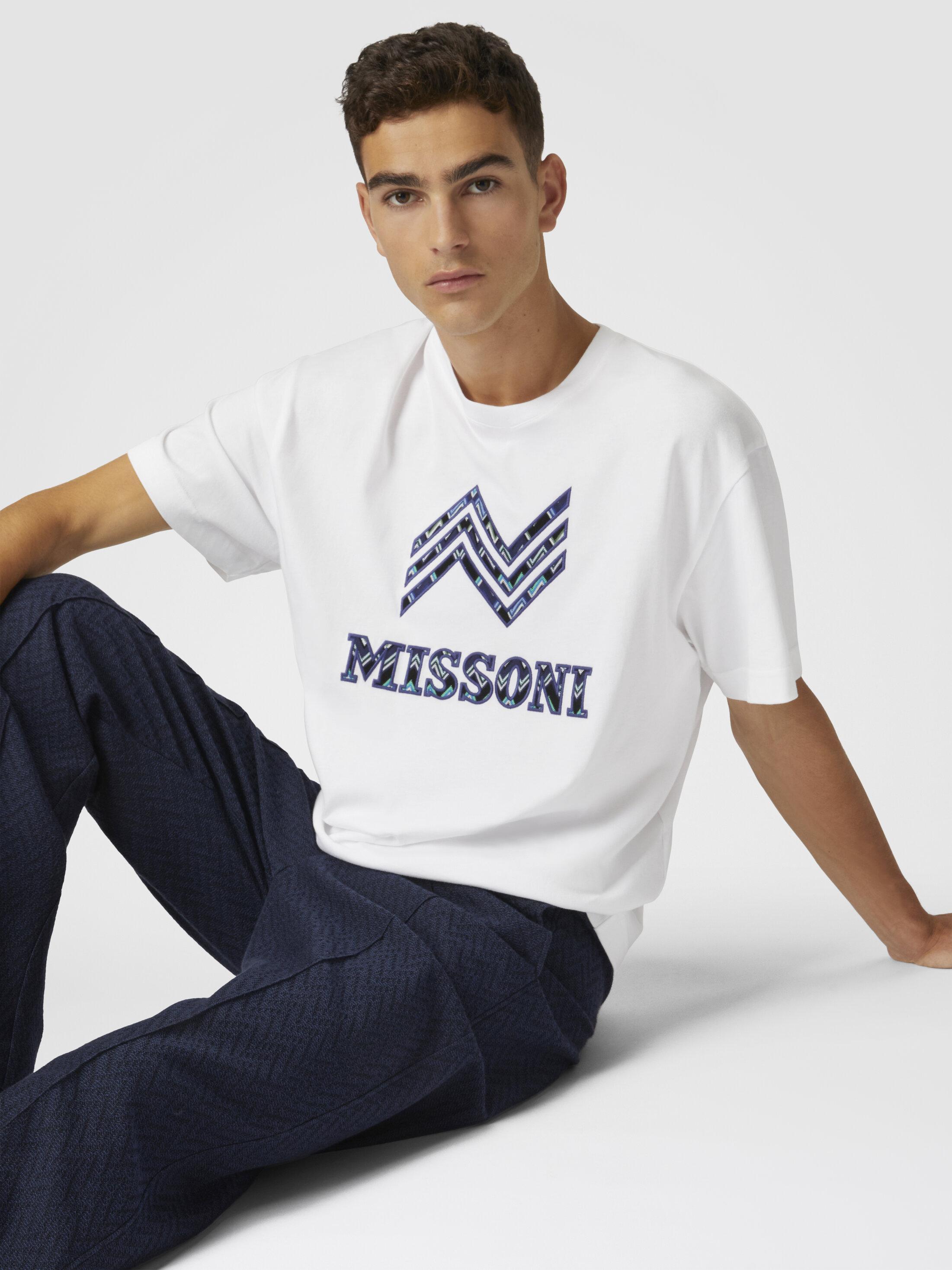 Cotton crewneck T-shirt with zigzag insert and logo lettering Product Image