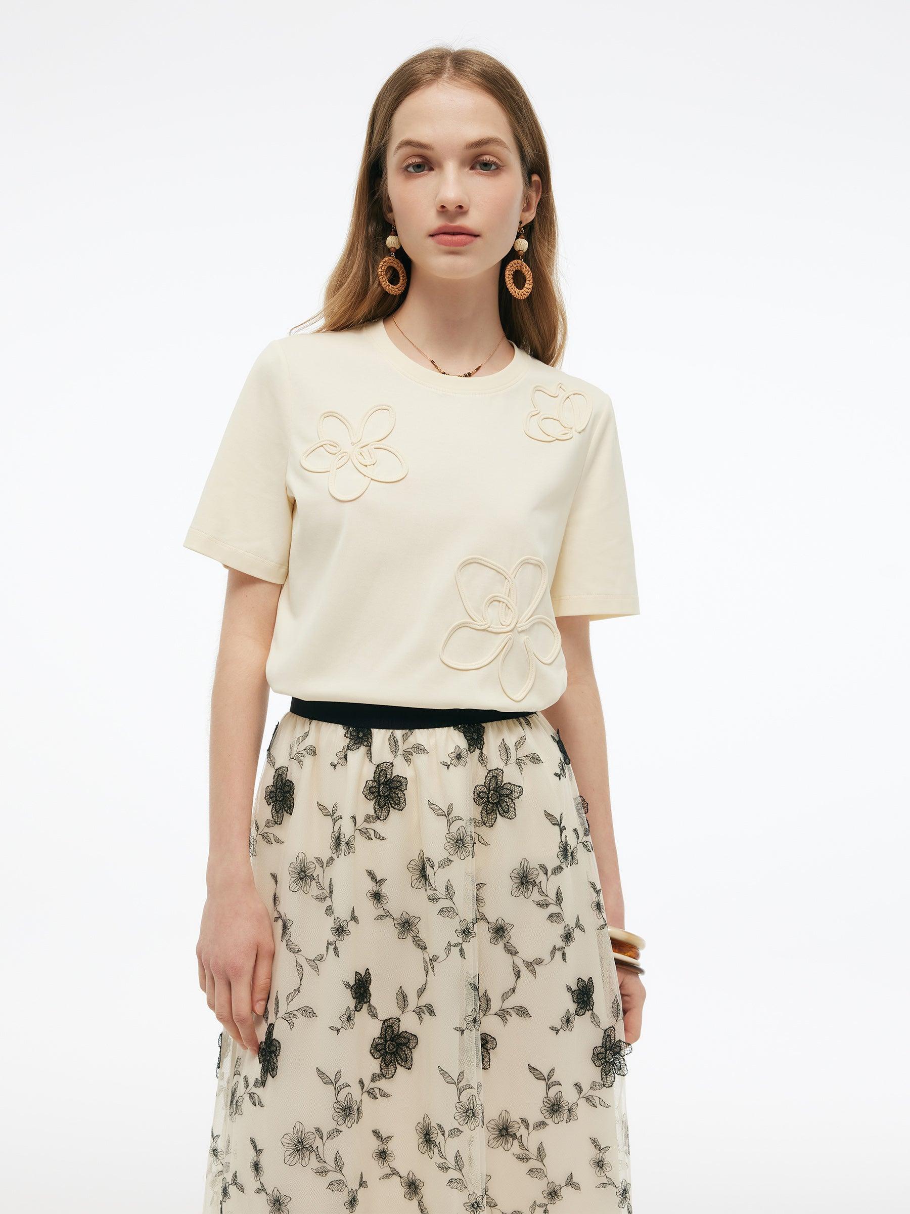 Floral Embellished Women Knit T-Shirt Product Image