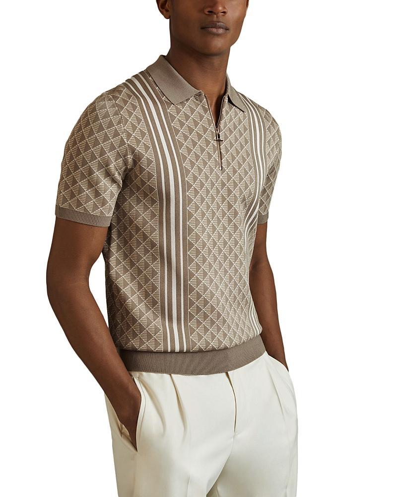 REISS Oatmeal Sanderson Half-zip Diamond Stitch Polo Shirt Product Image