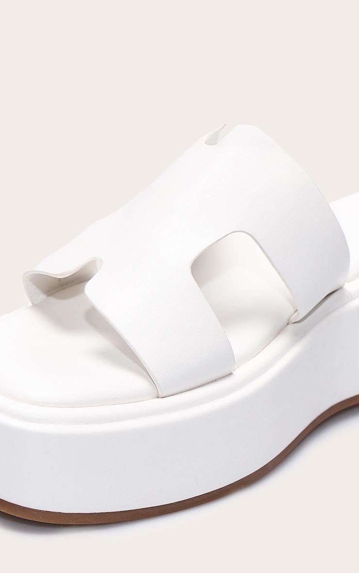 White Pu Strap Round Toe Flatform Sandals Product Image
