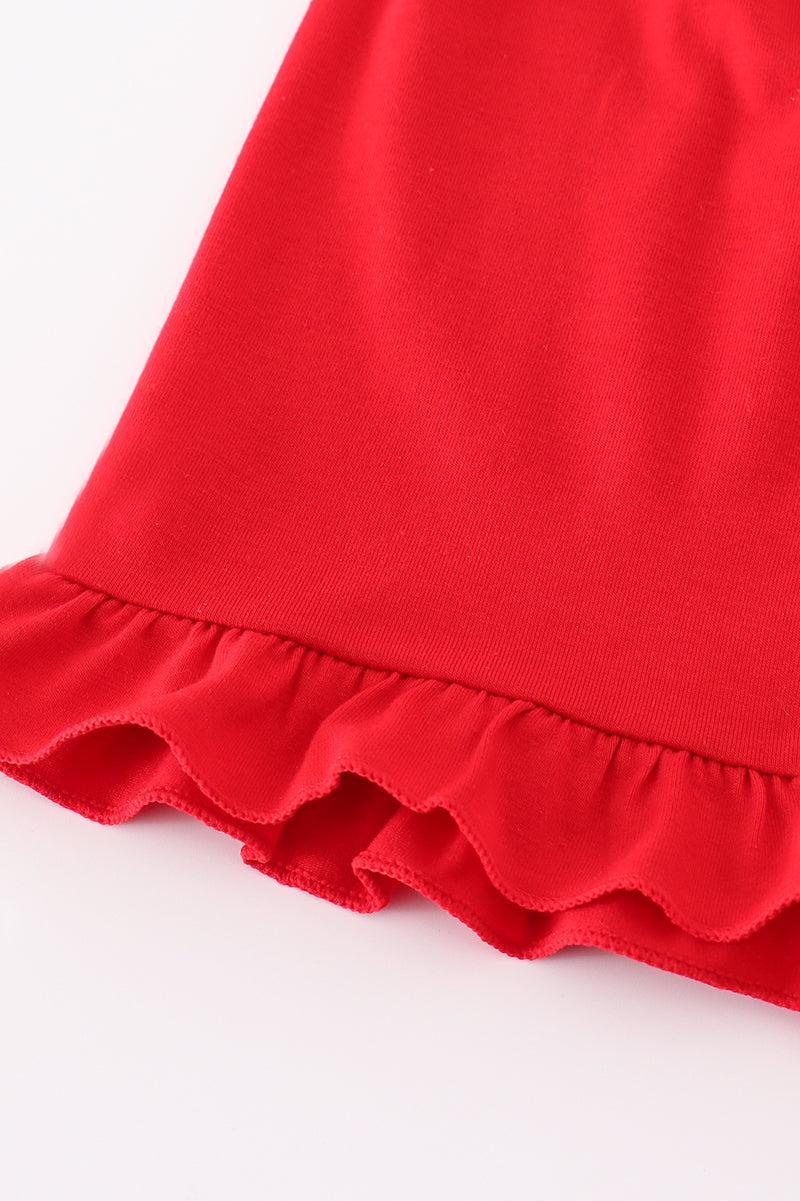 Red dot strawberry embroidery smocked shorts set Product Image