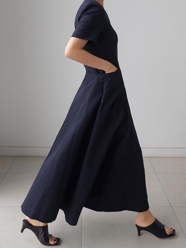 Simple Casual Solid Color Pleated Midi Dress Product Image