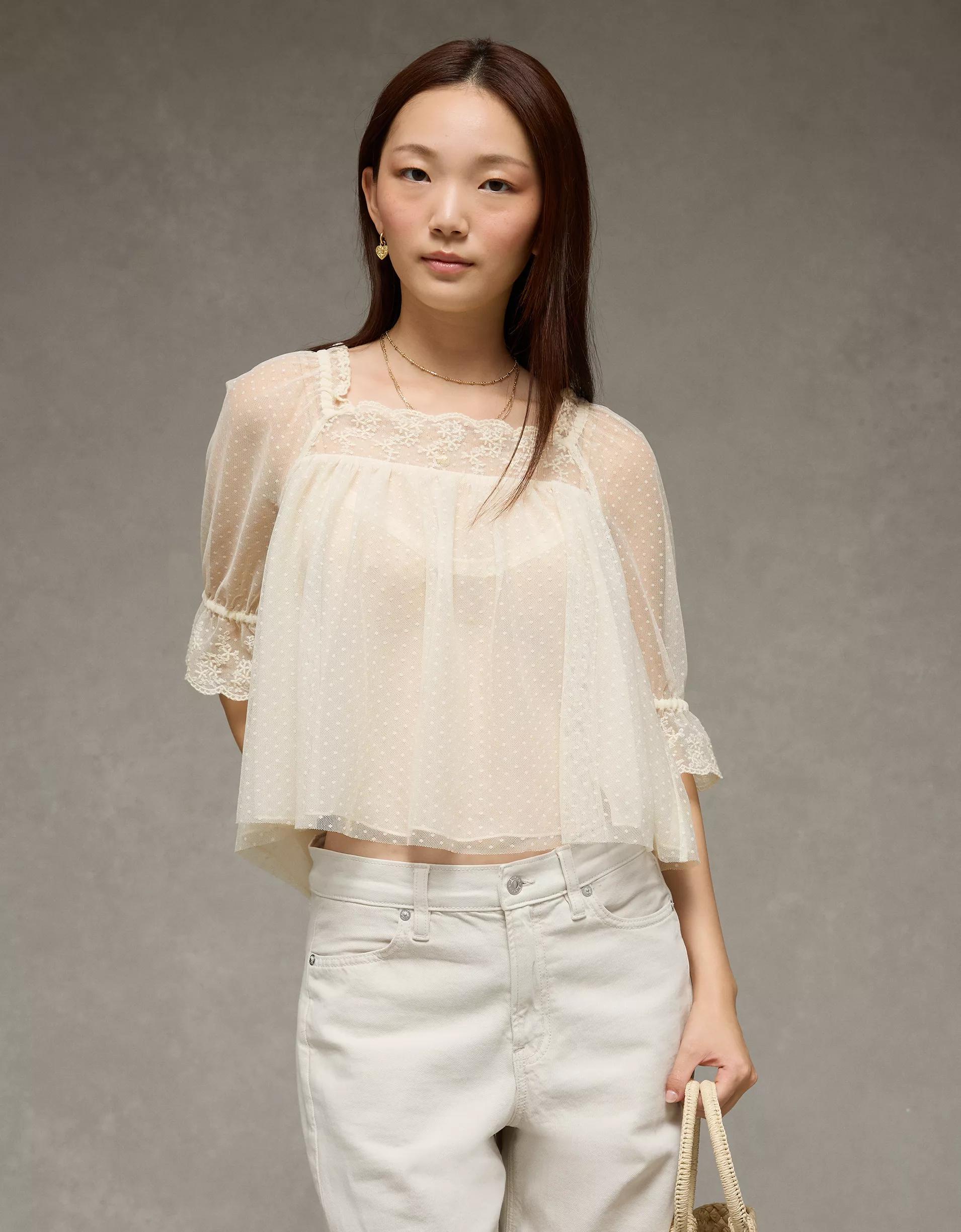 AE Square Neck Mesh Blouse Product Image