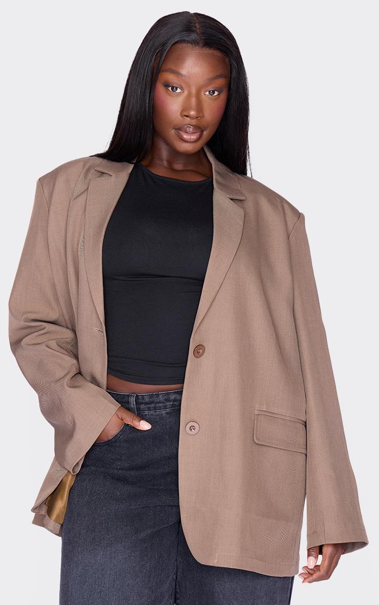 Plus Taupe Seam Detail Structured Oversized Blazer Product Image