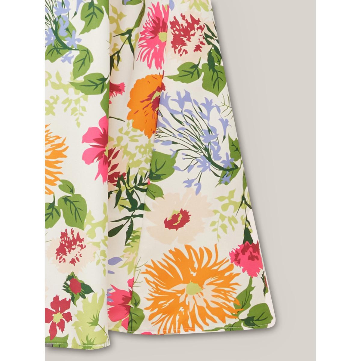 Plus Size Floral Shirred Square Neck Pocket Midi Dress Multicolor Women Romantic Non Square Neck Short sleeve Curvy Midi Dress BloomChic 10/M Product Image