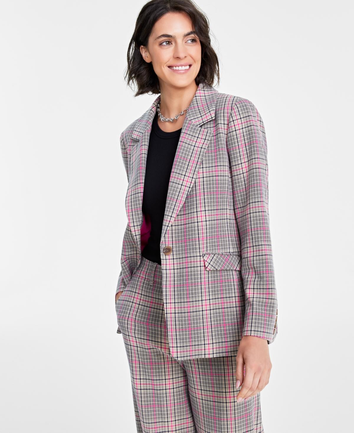 On 34th Womens Plaid Boyfriend Blazer, Created for Macys Product Image