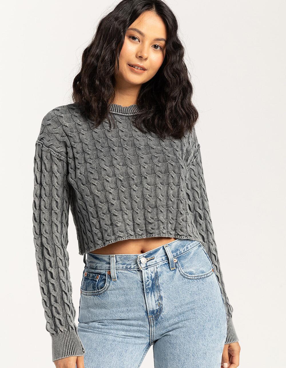 FULL TILT Washed Cable Womens Crop Sweater Product Image