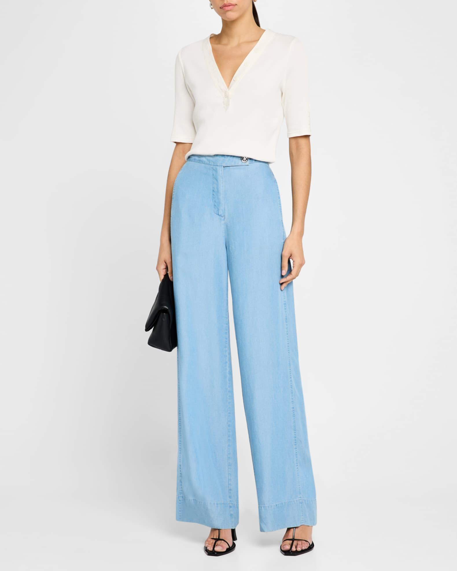 Eli Wide-Leg Chambray Trousers Product Image