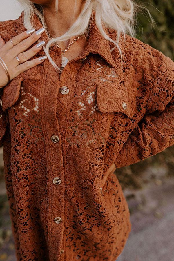 Along The Drive Lace Button Up In Chocolate Product Image