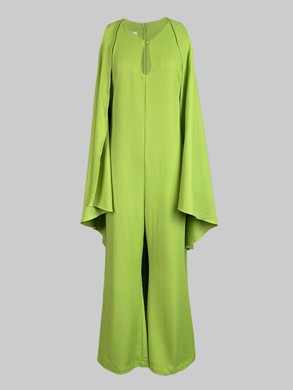 Batwing Sleeves Loose Hollow Solid Color Split-Joint Cold Shoulder Jumpsuits Product Image