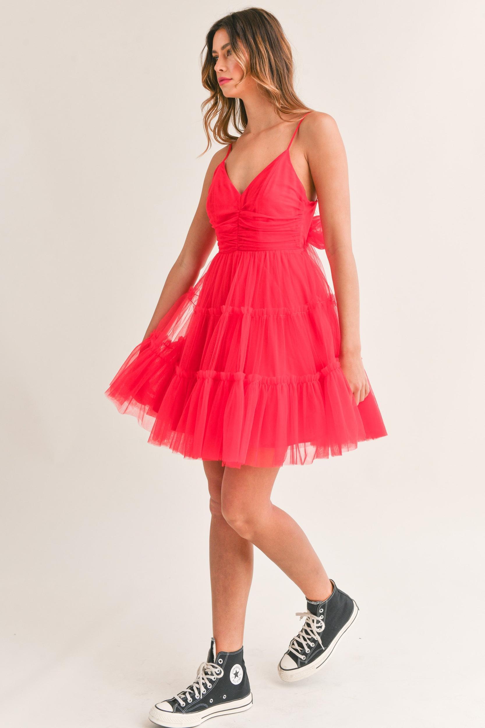 Tulle Mesh Bow Back Mini Dress Product Image