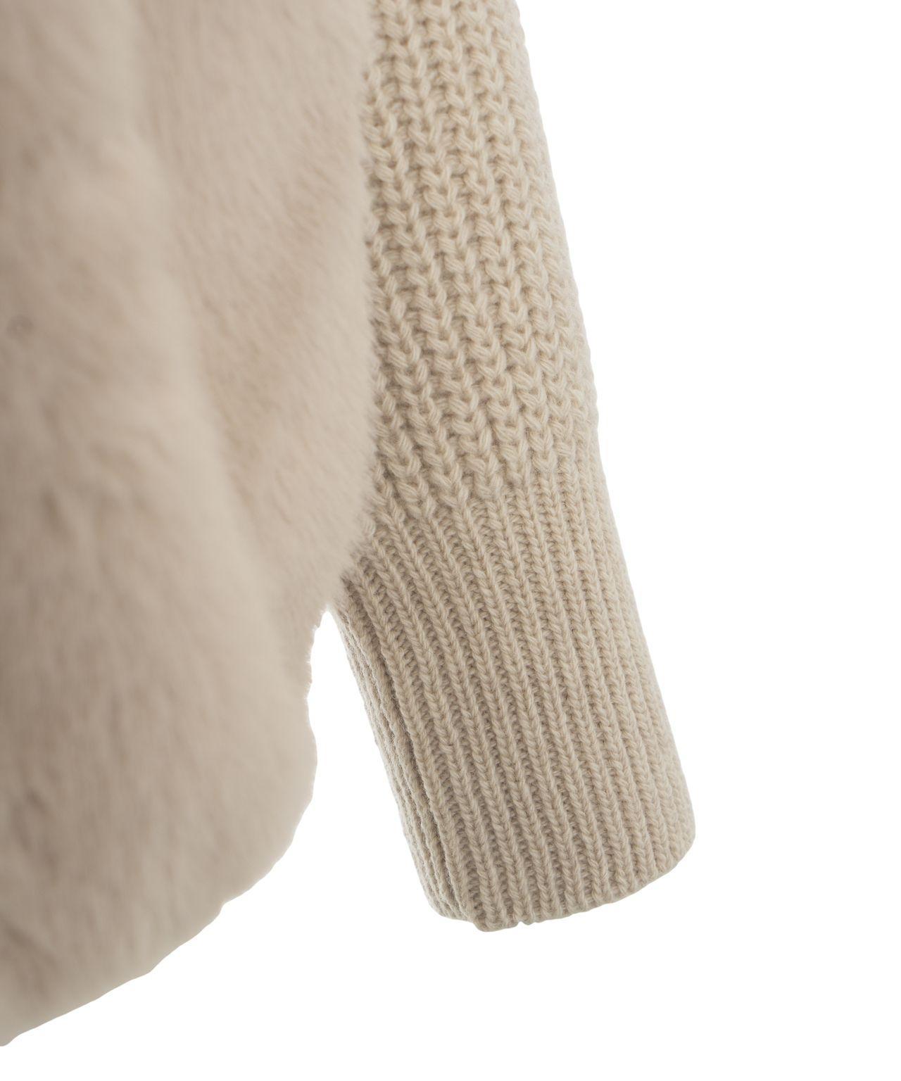 Faux fur jacket with knitted sleeves Product Image