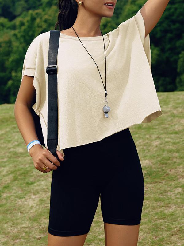 Loose Raglan Sleeve Hollow Split-Joint Round-Neck T-Shirts Product Image