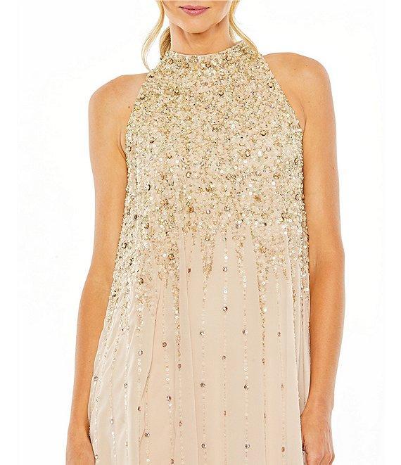 Mac Duggal High Neck Sleeveless Sequin Embellished Trapeze Dress Product Image