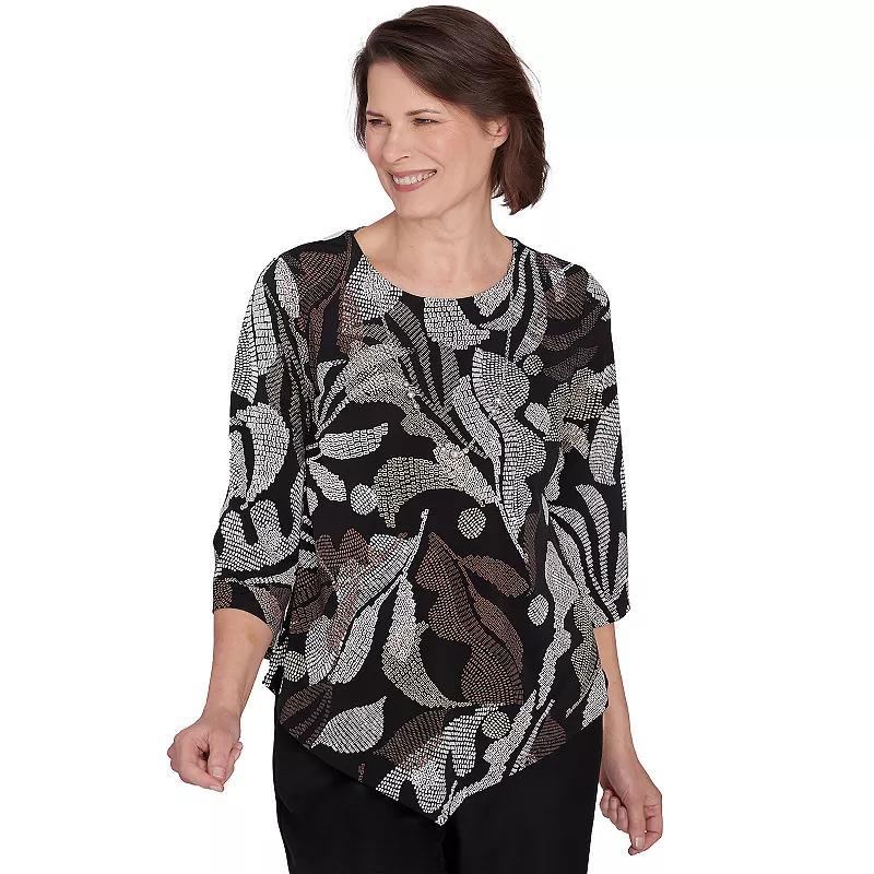 Petite Alfred Dunner Textured Leaf Top With Necklace, Womens Product Image