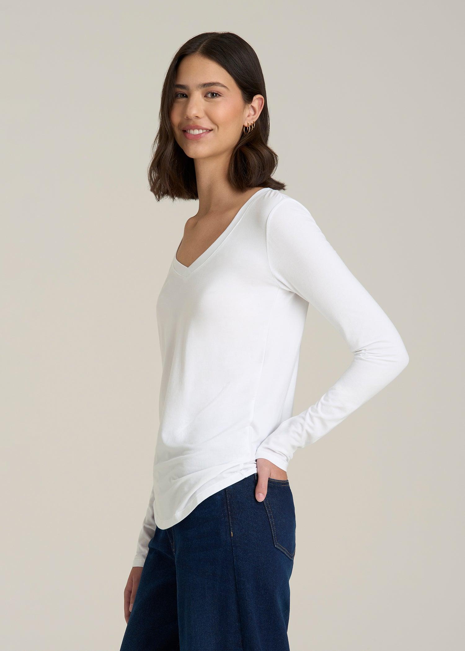 Long Sleeve Scoop V-Neck Tee Shirt for Tall Women in Merlot Female Product Image