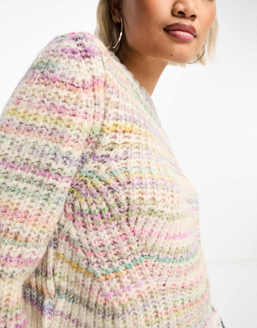 ONLY cropped sweater in multi pastel stripe  Product Image