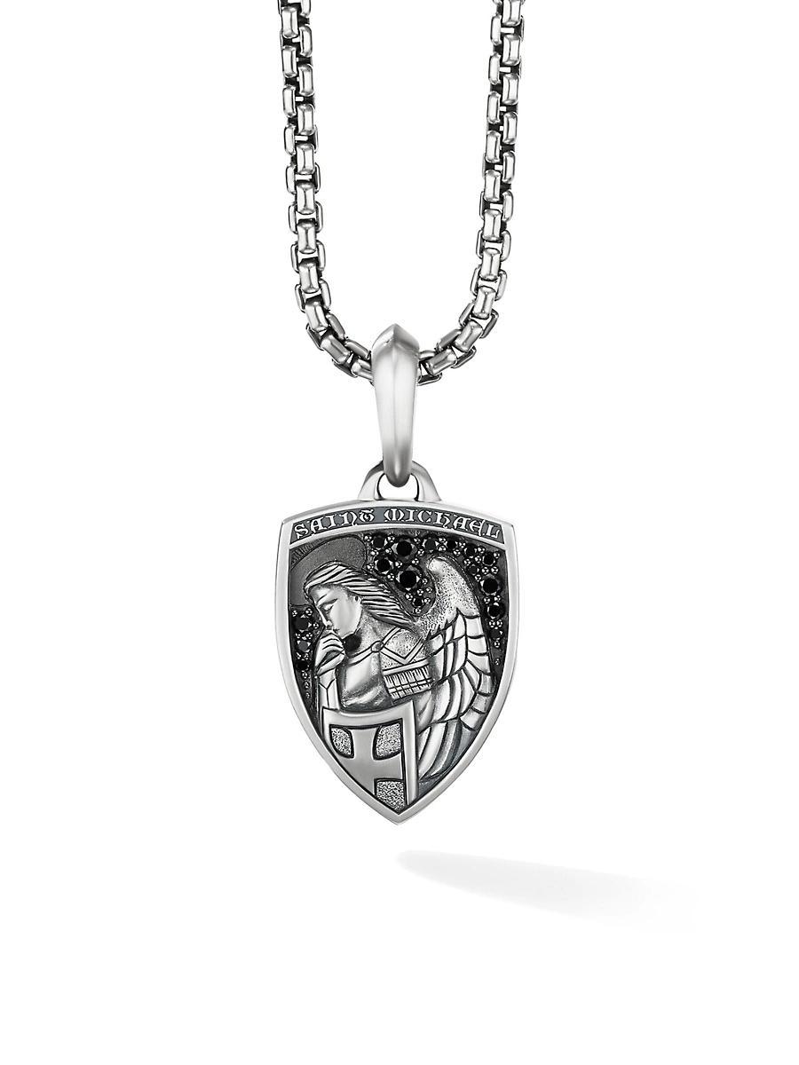 Mens Amulets St. Michael Sterling Silver & Pav Black Diamond Pendant Product Image