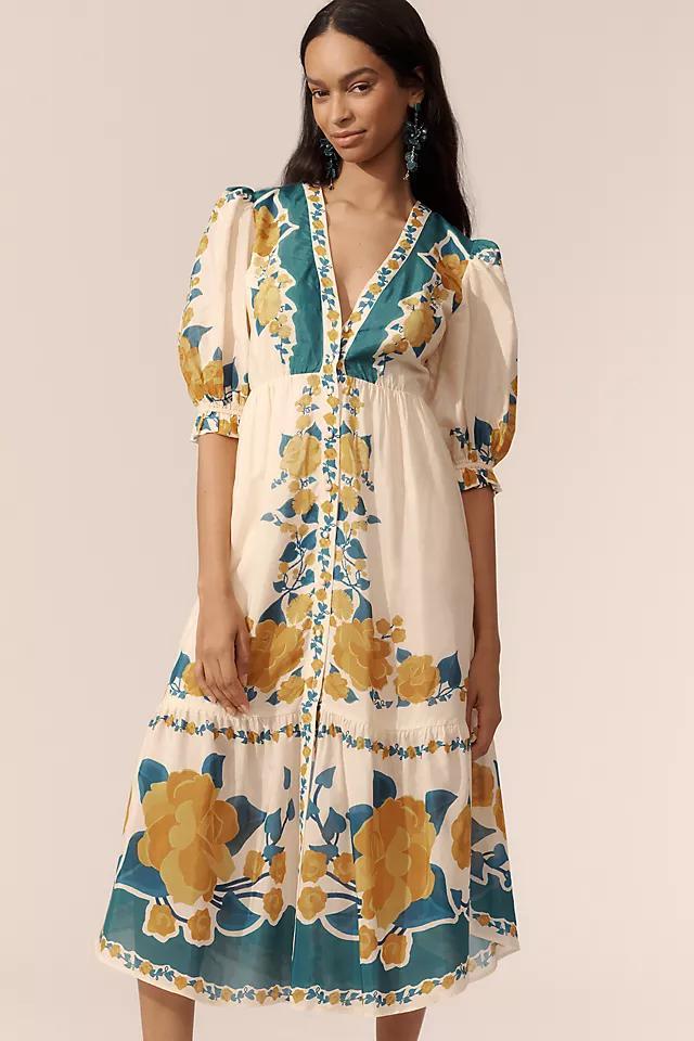 Farm Rio x Anthropologie Puff-Sleeve Printed Midi Dress Product Image