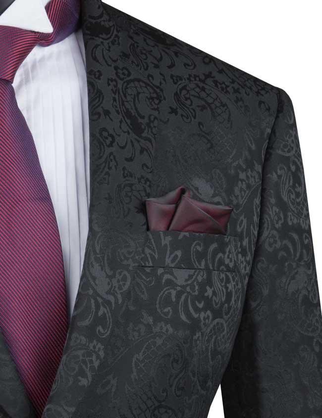 (42L, 44L, 44S, 52L) Black Tone on Tone Paisley Pattern Slim Fit Men's 2 Piece Suit 2 Button Male Product Image