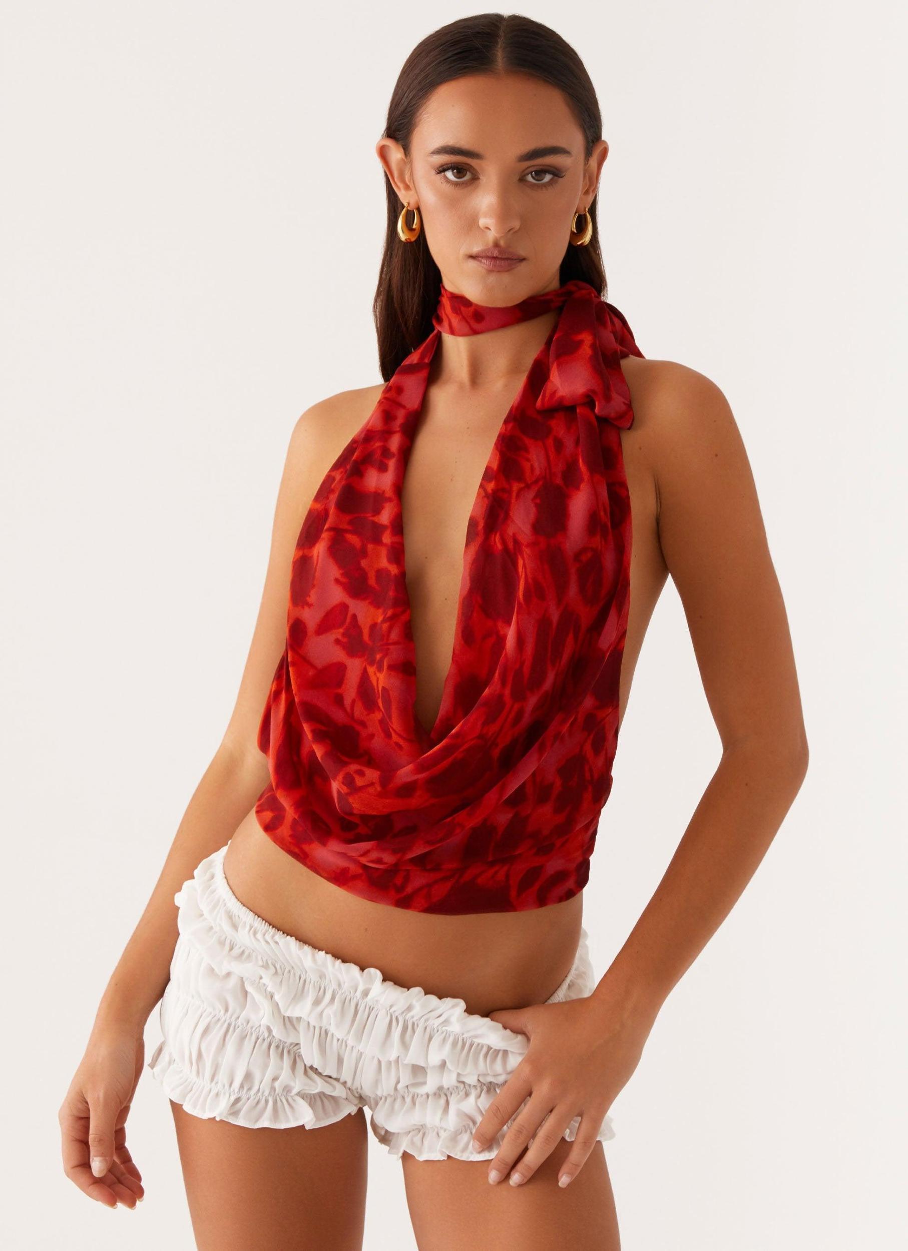 Best Self Top - Deep Red Floral Product Image